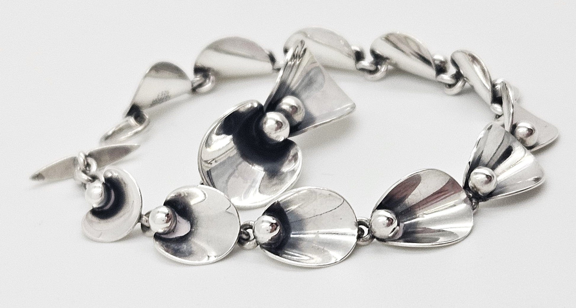 Niels Erik From Jewelry Denmark Niels Erik From Sterling Modernist Floral Link Bracelet Brooch Set 1950s