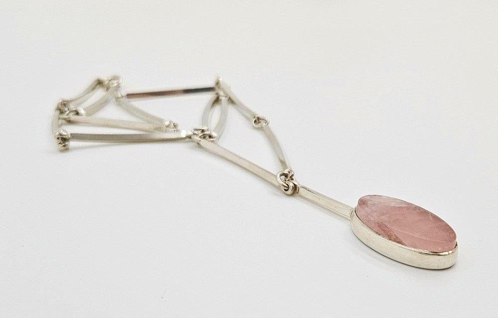 Niels Erik From Jewelry Superb Niels Erik From Denmark Sterling Rose Quartz Bar Link Necklace 1960s