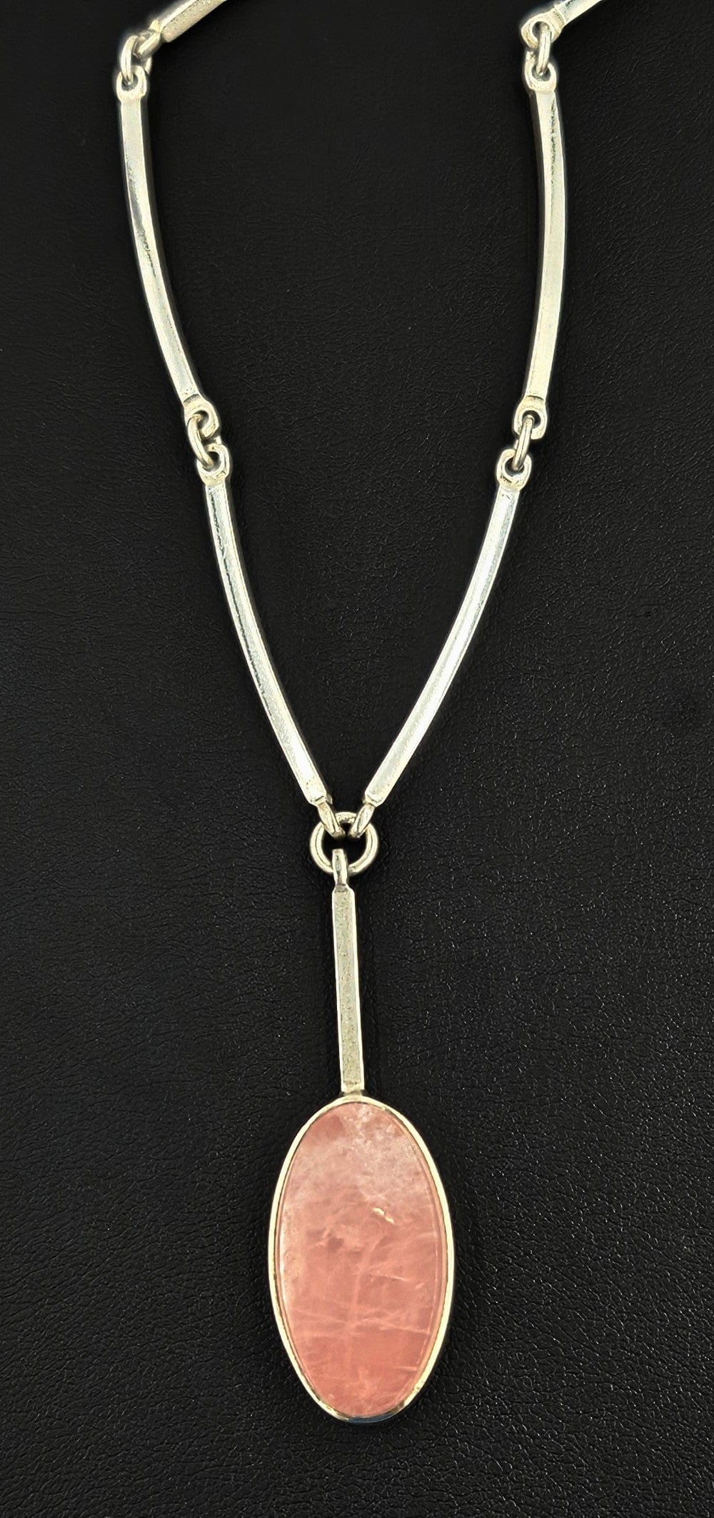 Niels Erik From Jewelry Superb Niels Erik From Denmark Sterling Rose Quartz Bar Link Necklace 1960s