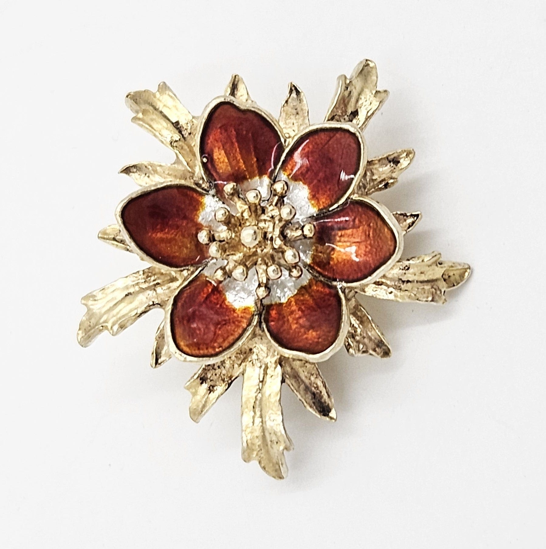 Norway Jewelry Norway Sterling Enamel 3D Flower Brooch '60s RARE