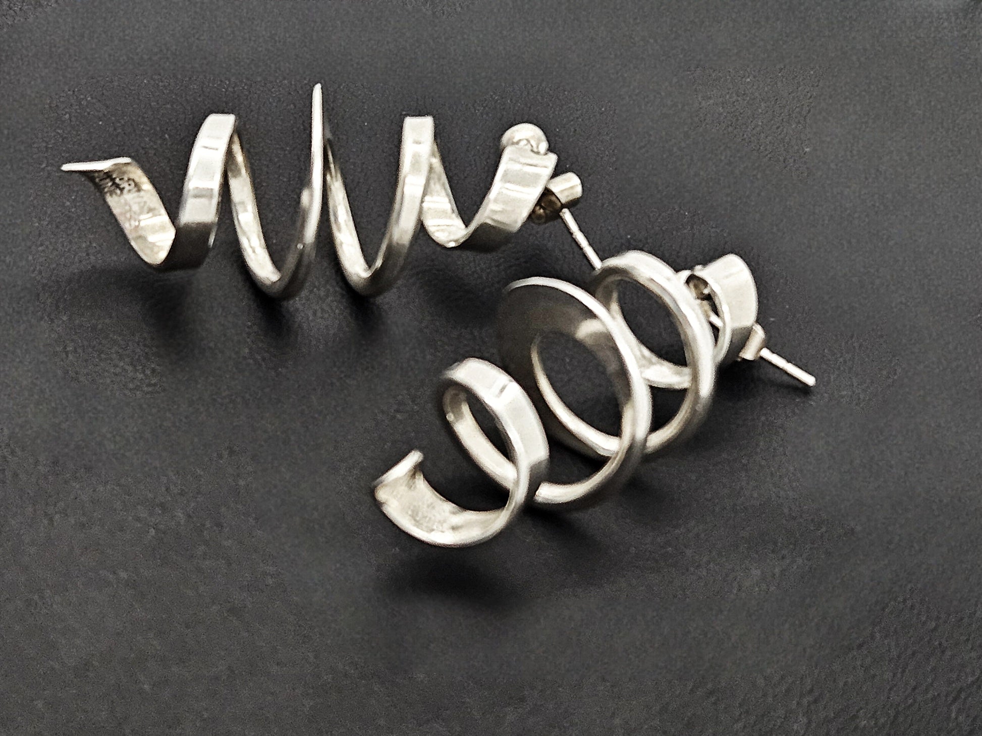 Norway Plus Designs Earrings Rare AGE Norway Designs Modernist Sterling 3D Spiral Dangle Earrings 60s