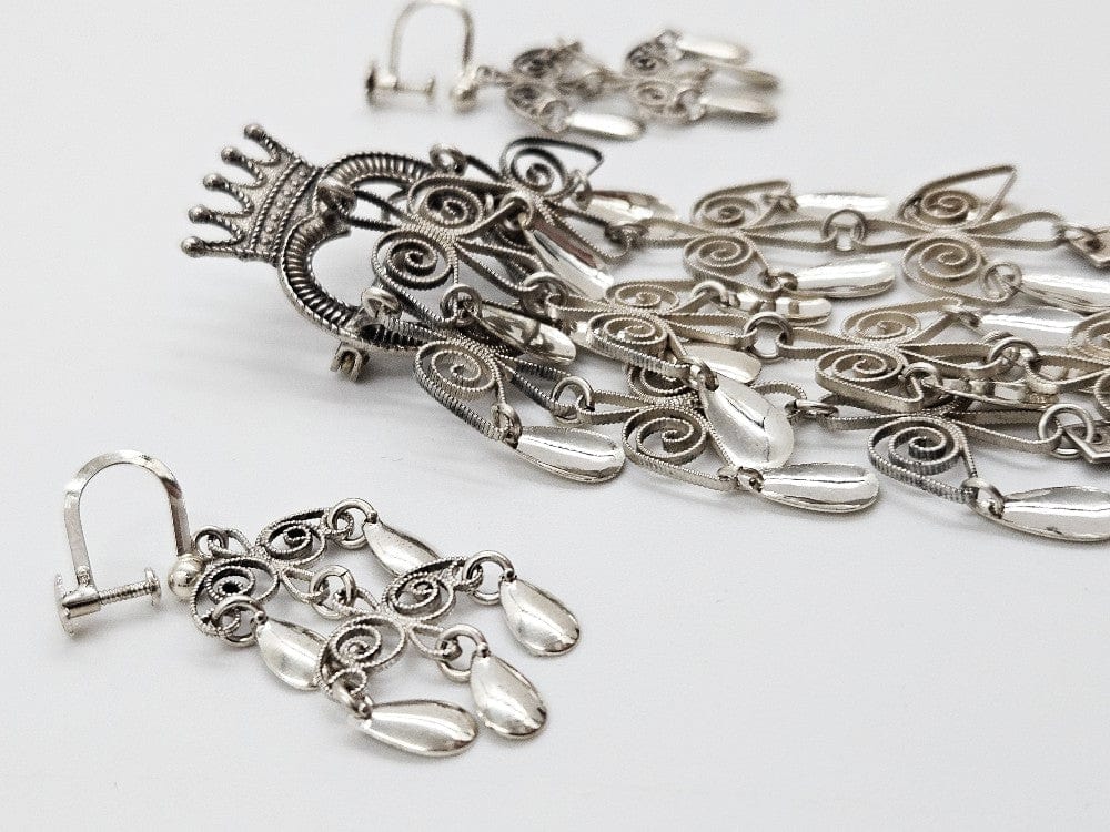 Norwegian Sterling Solje Set Jewelry Vintage Norwegian Sterling Silver Solje Brooch & Earrings Set #2