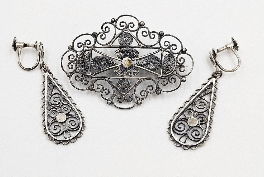 Norwegian Sterling Solje Set Jewelry Vintage Norwegian Sterling Silver Solje Brooch & Earrings Set #4