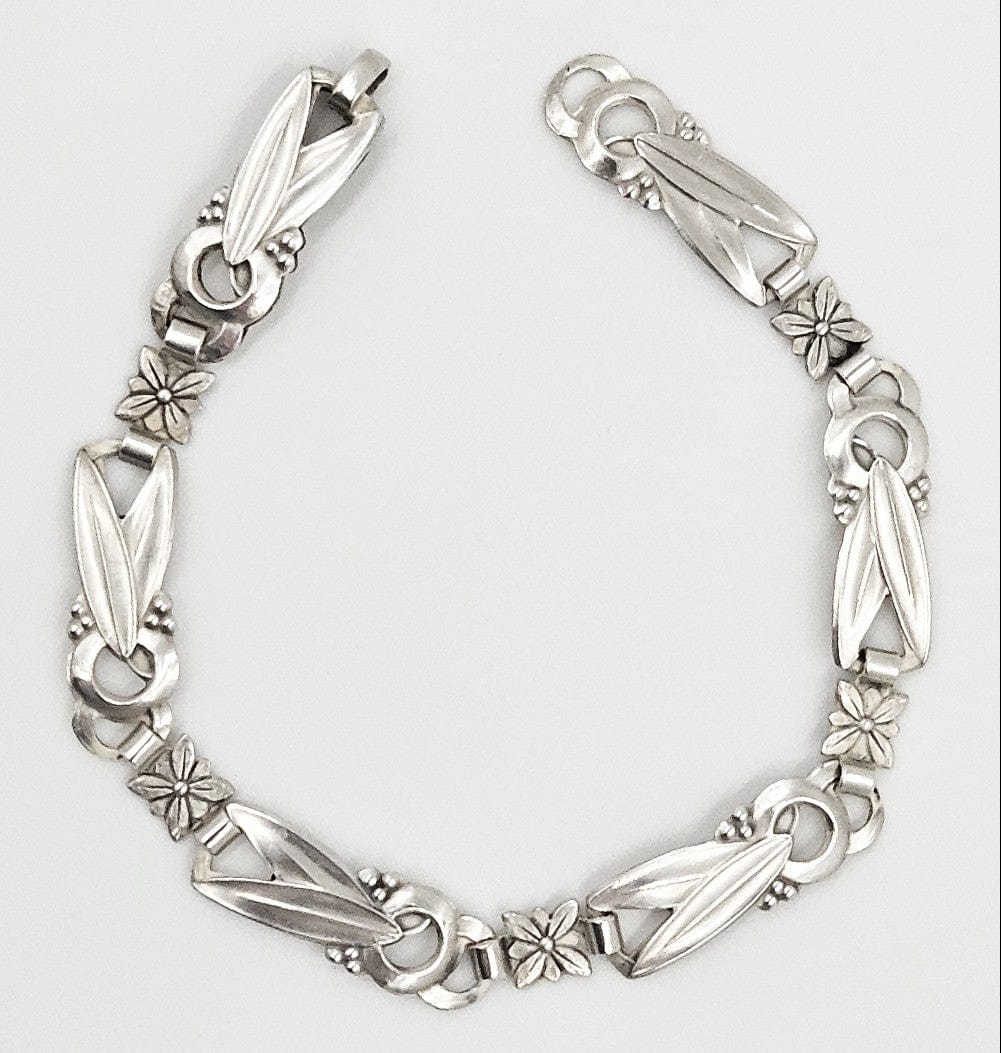 OHC Sterling Jewelry Mid Century Modern Signed 930 Sterling Art Deco Floral Design Links Bracelet