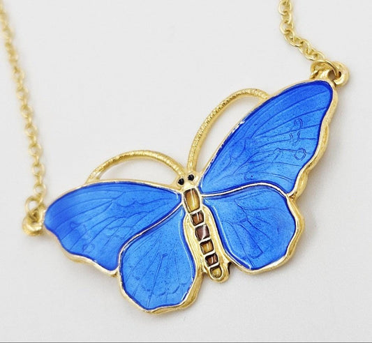 OPRO Jewelry OPRO Norway Gilt Sterling & Enamel Butterfly Pendant Necklace Circa 1950s