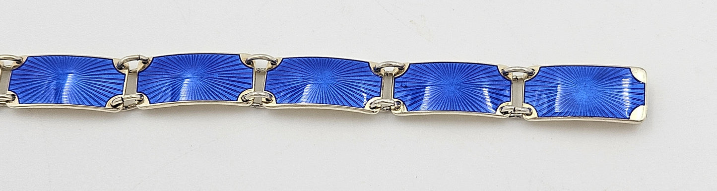 OPRO Jewelry OPRO Norway Sterling Royal Blue Guilloche Enameled Bracelet Circa 1970's