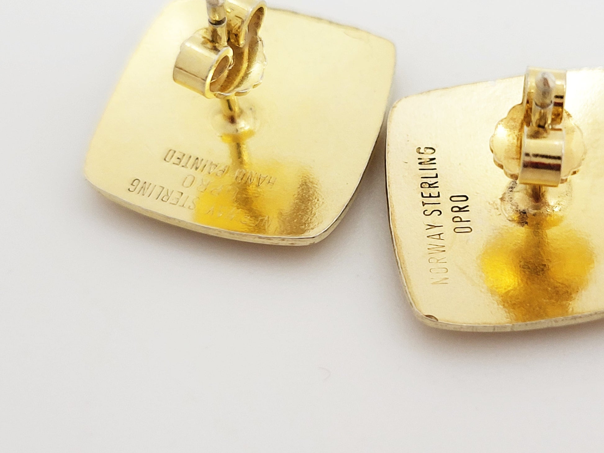 OPRO Jewelry OPRO Norway Sterling & Yellow Guilloche Enameled PIERCED Earrings