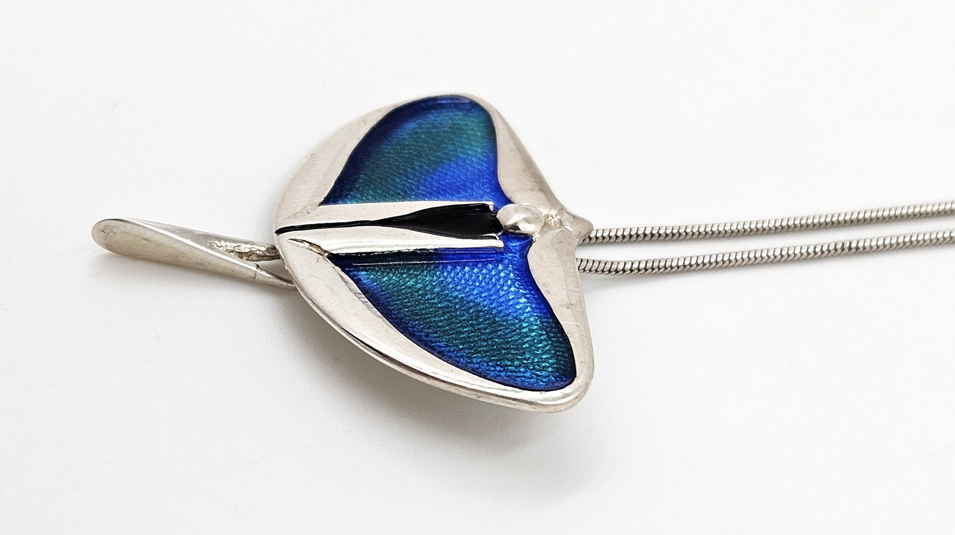 Pat Cheney Jewelry Scottish Pat Cheney Sterling & Enamel Art Deco Pendant Necklace Circa 1982