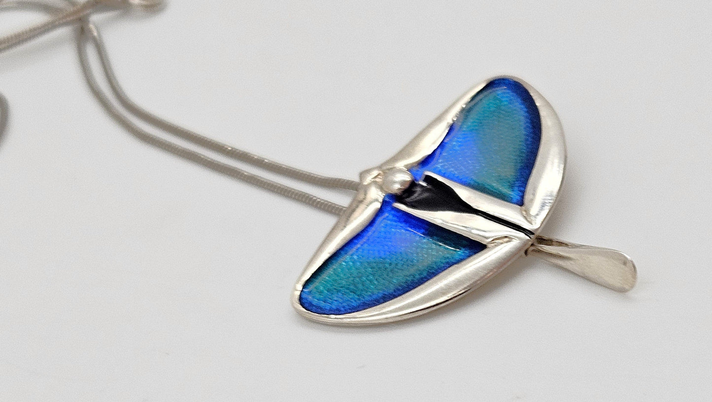 Pat Cheney Jewelry Scottish Pat Cheney Sterling & Enamel Art Deco Pendant Necklace Circa 1982