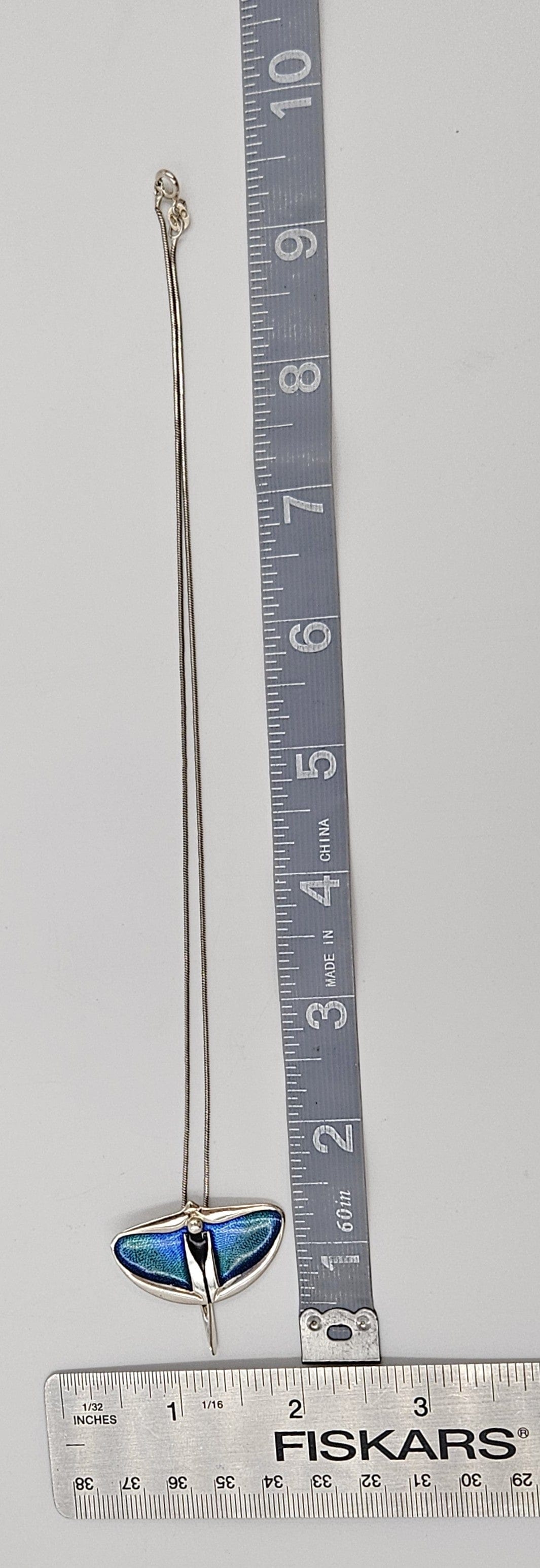 Pat Cheney Jewelry Scottish Pat Cheney Sterling & Enamel Art Deco Pendant Necklace Circa 1982