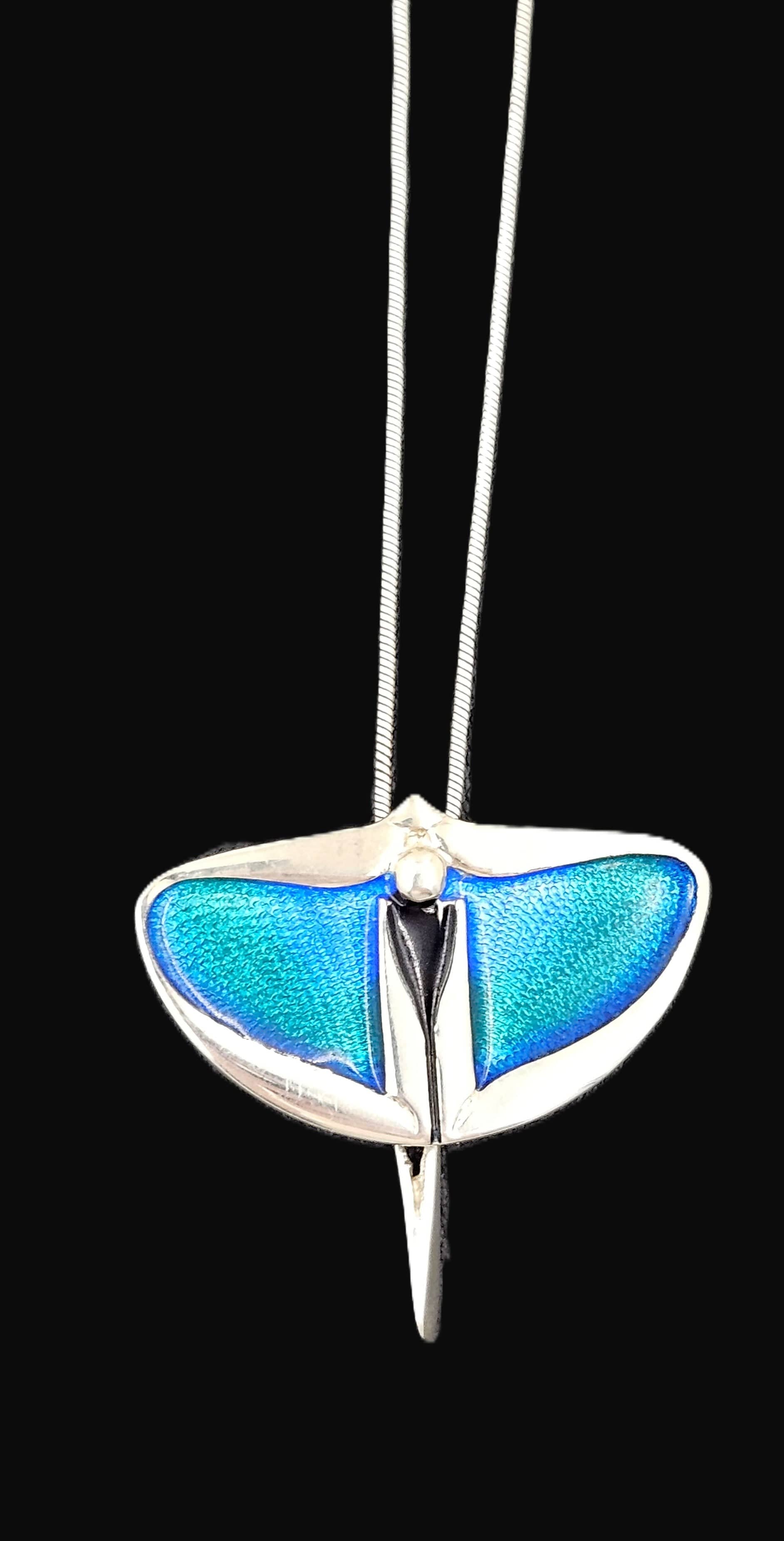 Pat Cheney Jewelry Scottish Pat Cheney Sterling & Enamel Art Deco Pendant Necklace Circa 1982