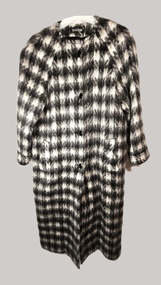 Paul Levy Coat Superb Paul Levy Designs Mohair B/W Houndstooth Patterned Overcoat 1980's