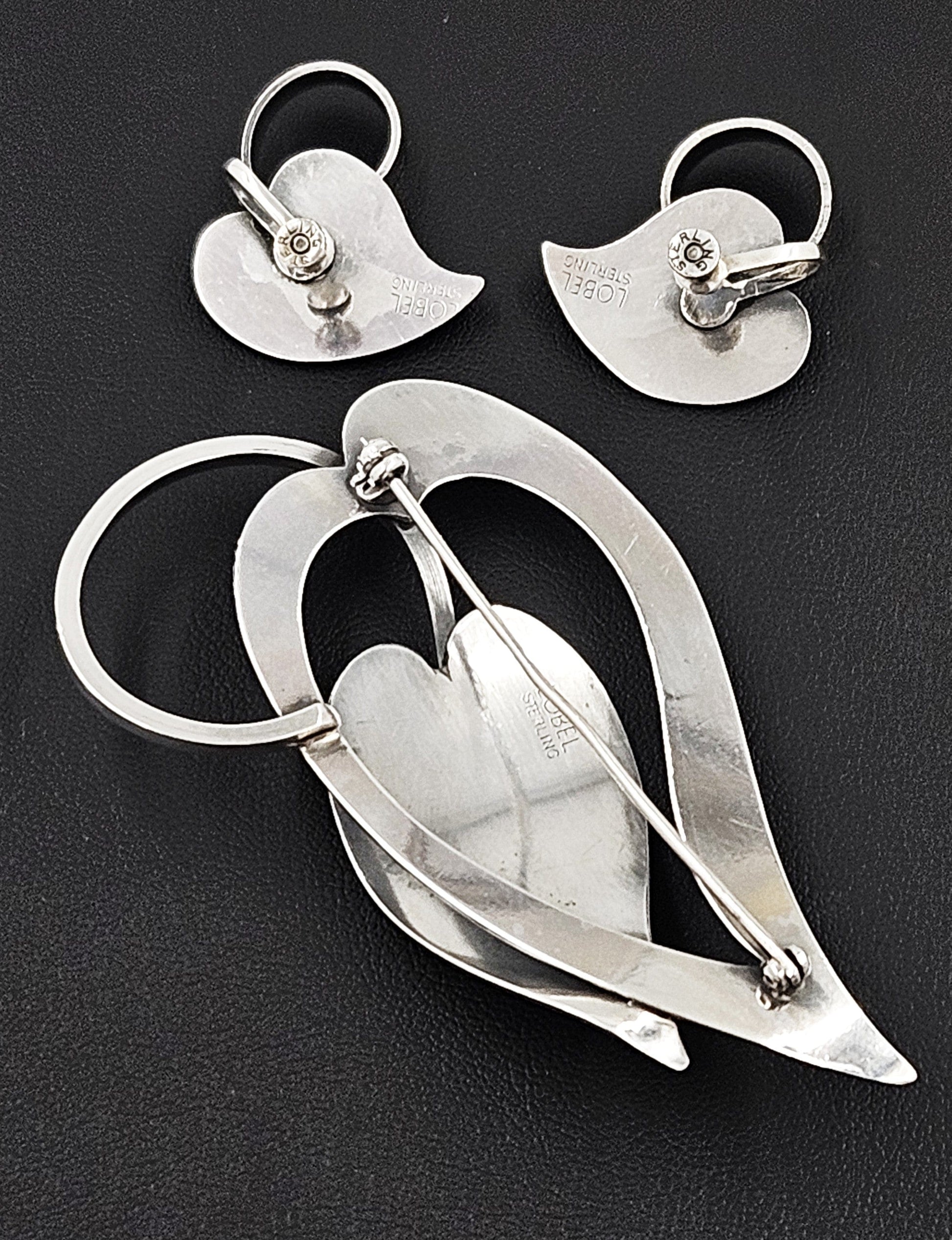 Paul Lobel Jewelry Rare NY Designer Paul Lobel Sterling Modernist Earrings & Brooch Set 1950s