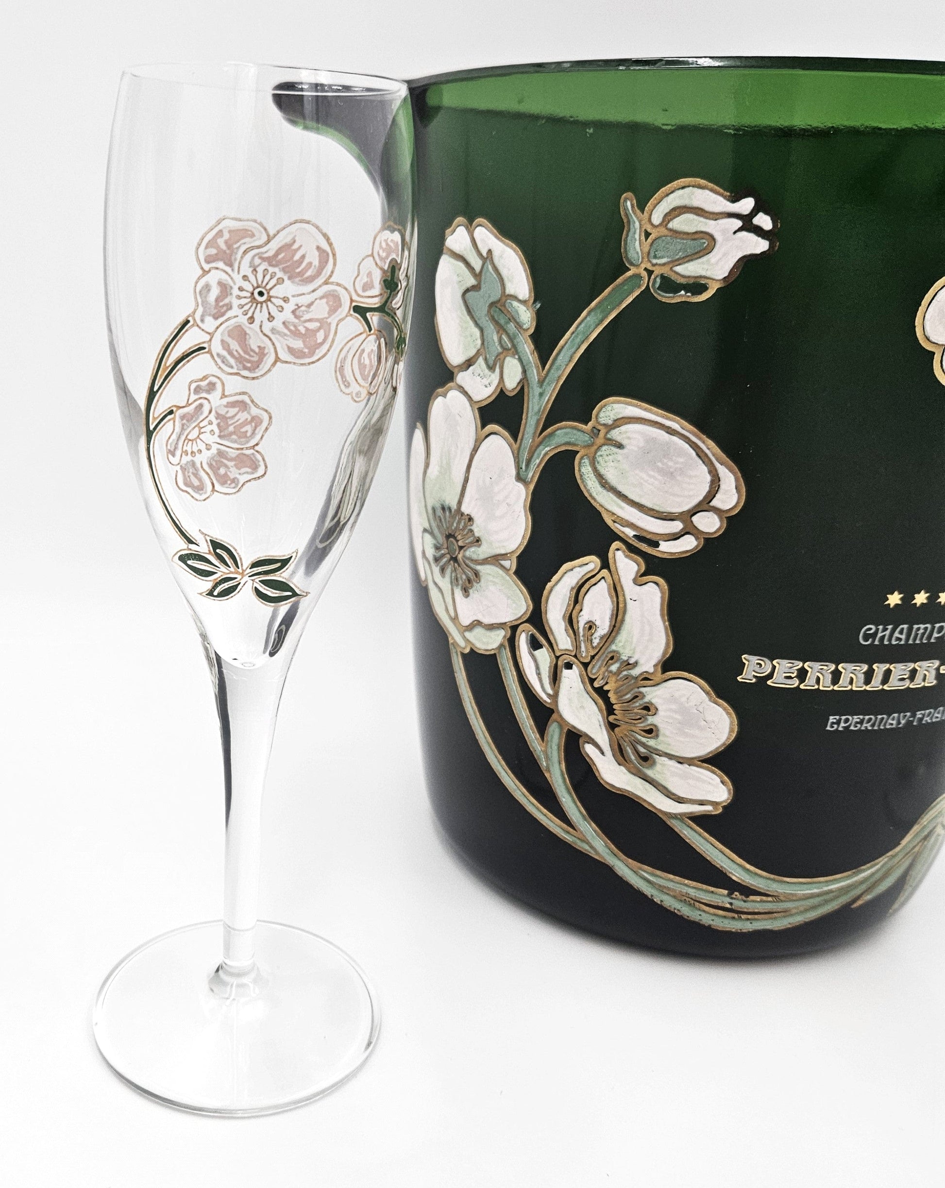 Perrier Jouet France Barware Superb Perrier Jouet France Glass Hand-Painted Champagne Chiller Flutes 60's