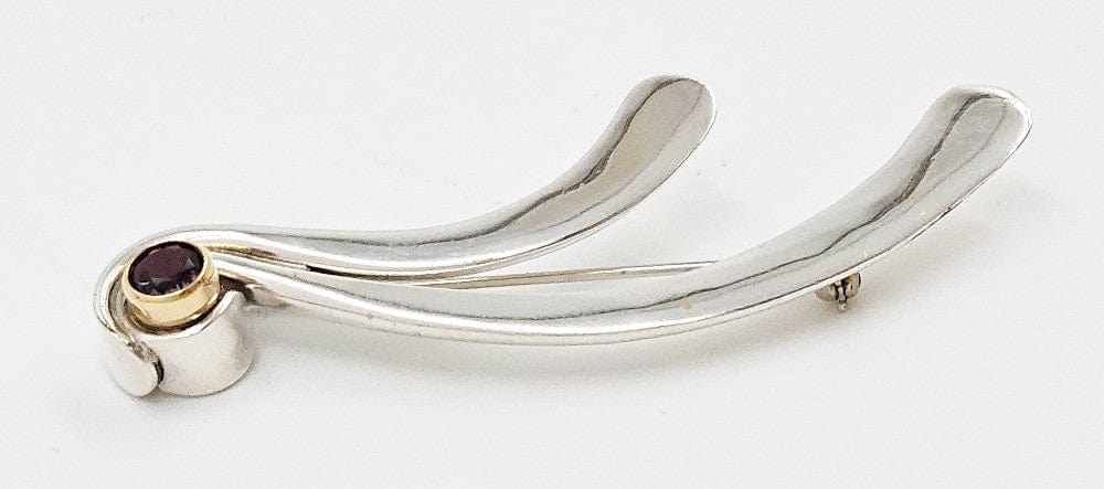 Peter James Jewelry Artisan Sterling Silver & 14K Gold Abstract Modernist Brooch Signed Peter James