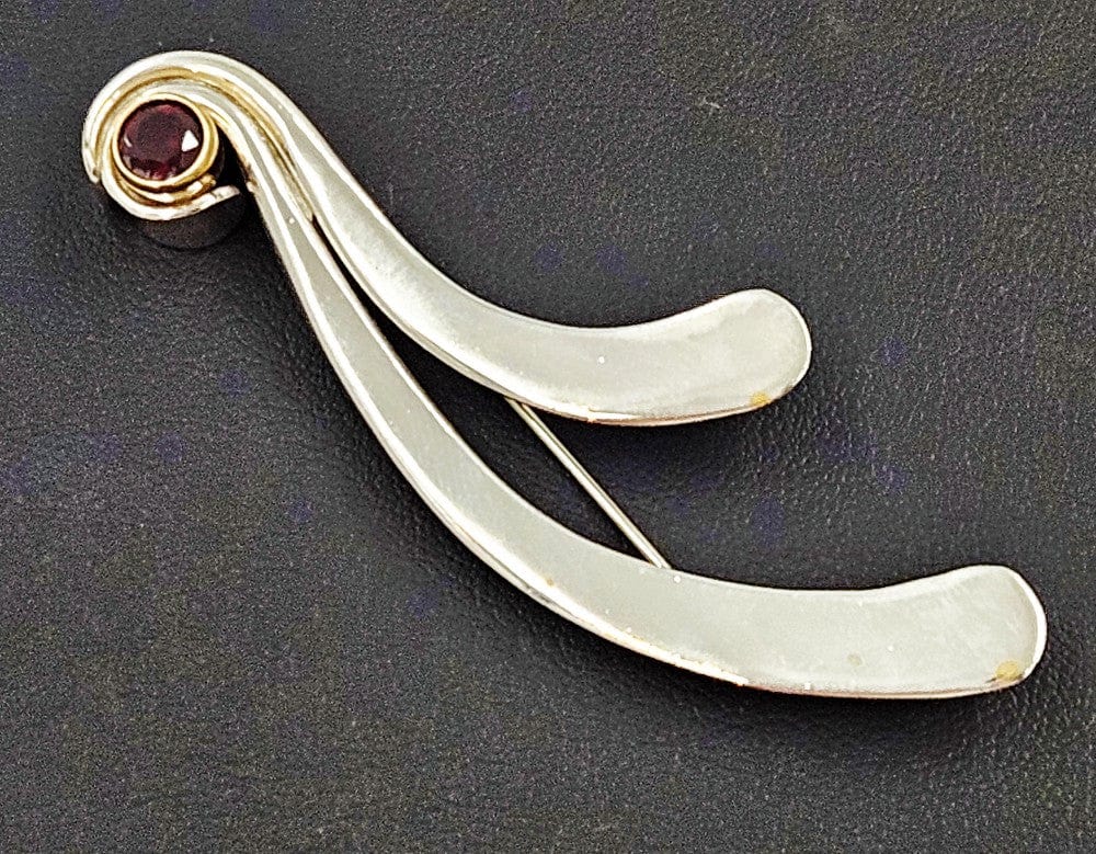 Peter James Jewelry Artisan Sterling Silver & 14K Gold Abstract Modernist Brooch Signed Peter James