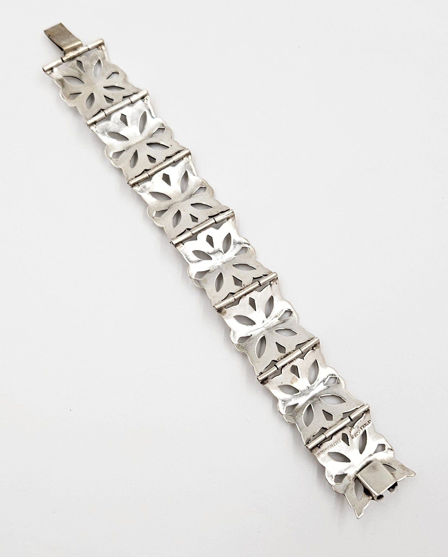 Rancho Alegre Jewelry Rancho Alegre Taxco Sterling Silver Repousse Panel Link Bracelet C. 1950s
