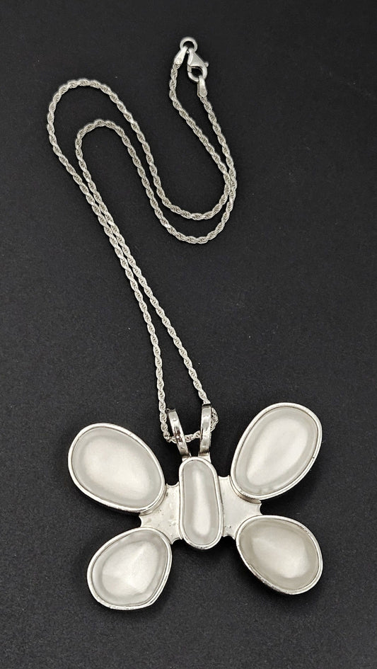 Rebecca Collins Jewelry Rebecca Collins Sterling & Lucite Butterfly Brooch Pendant Clip Necklace C.1990s