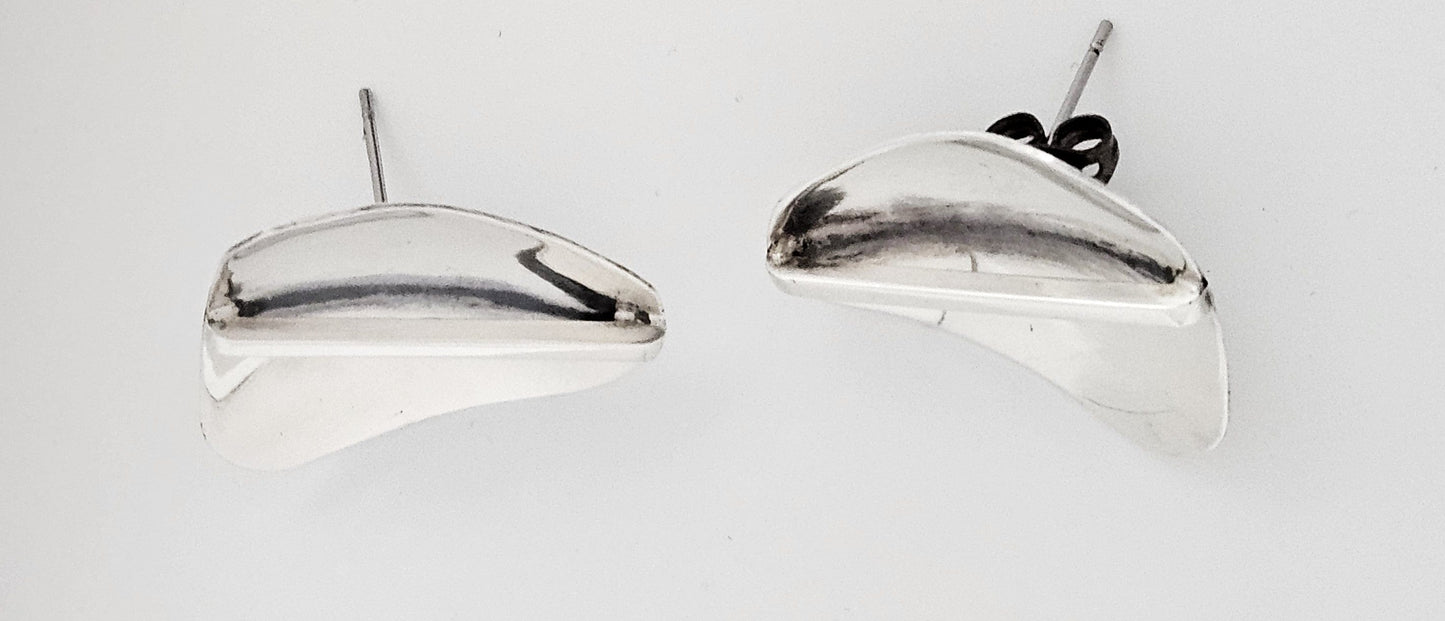 Research Mark Jewelry Designer Sterling Silver Abstract Modernist Earrings by Joseph Skinger 1950's