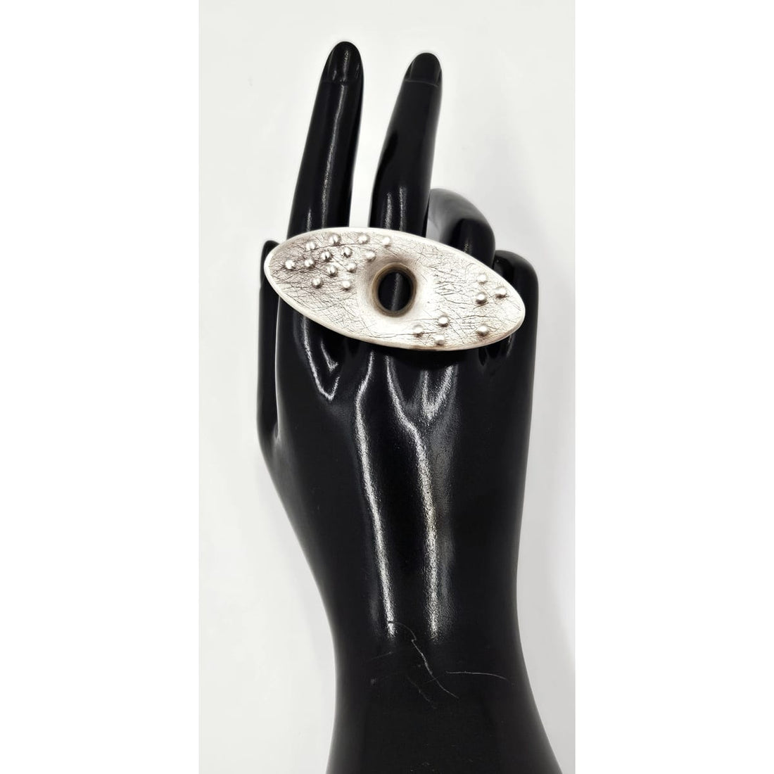 RG Sterling Jewelry Superb Designer Signed RG Sterling Textured Face Modernist Statement Ring