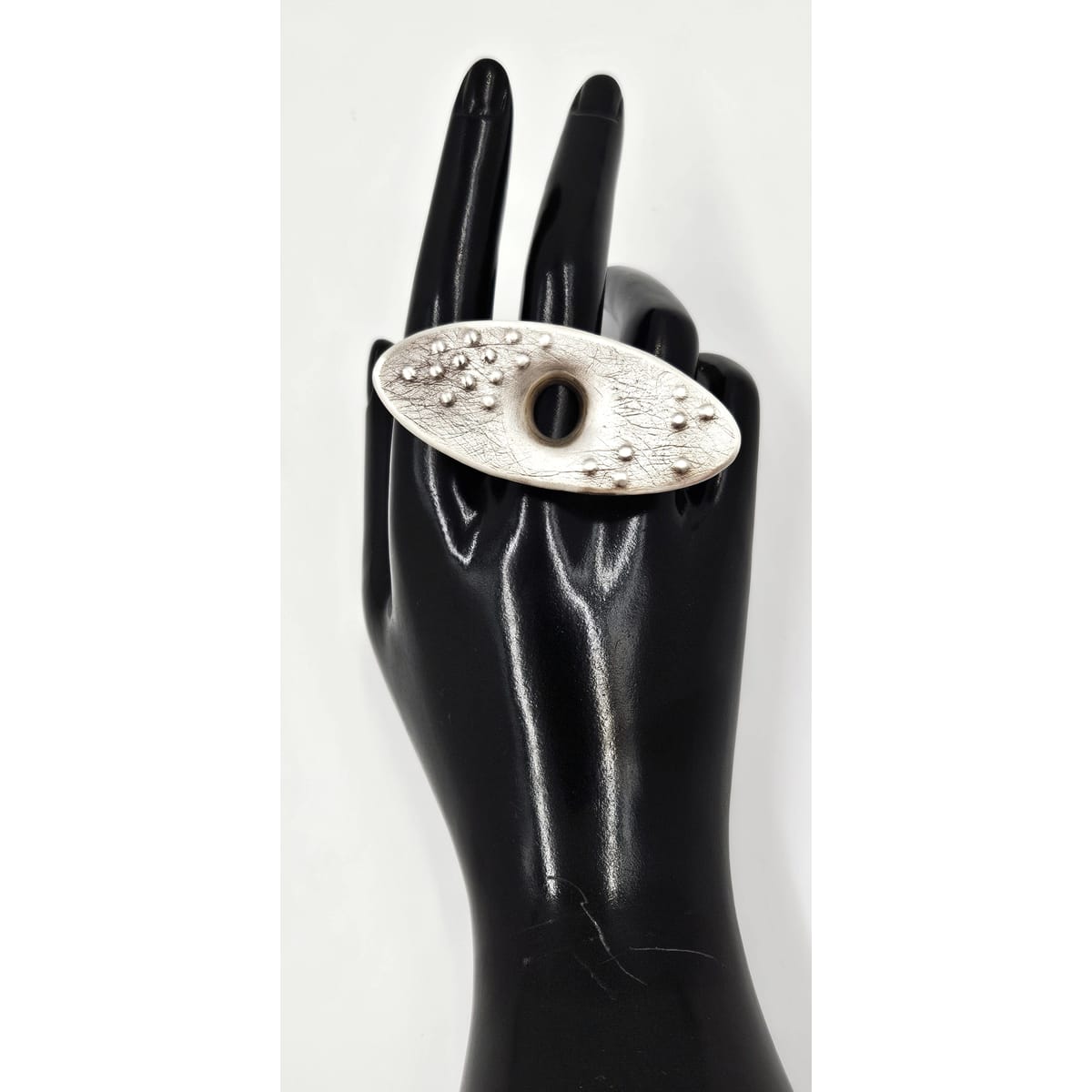 RG Sterling Jewelry Superb Designer Signed RG Sterling Textured Face Modernist Statement Ring
