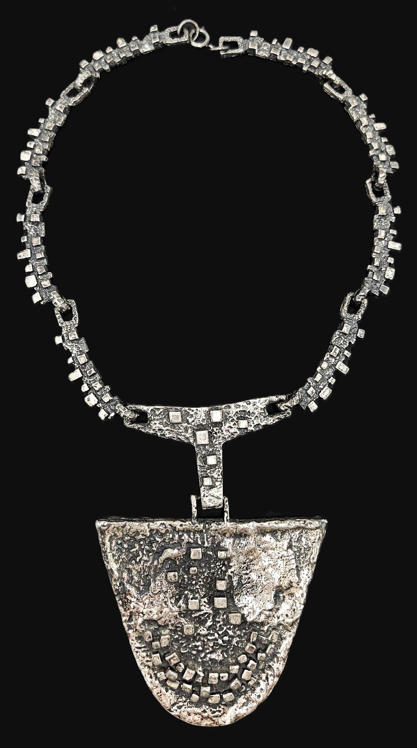 Robert Larin Jewelry Robert Larin Brutalist Silver Huge Collar Statement Pendant Necklace C. 60/70s