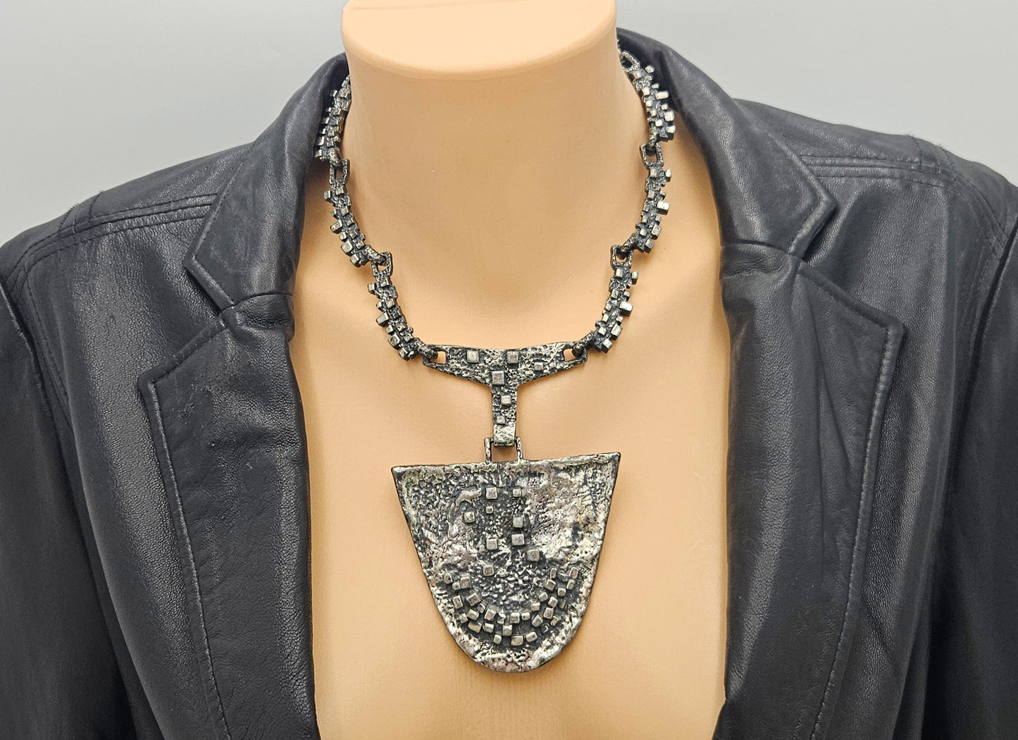 Robert Larin Jewelry Robert Larin Brutalist Silver Huge Collar Statement Pendant Necklace C. 60/70s