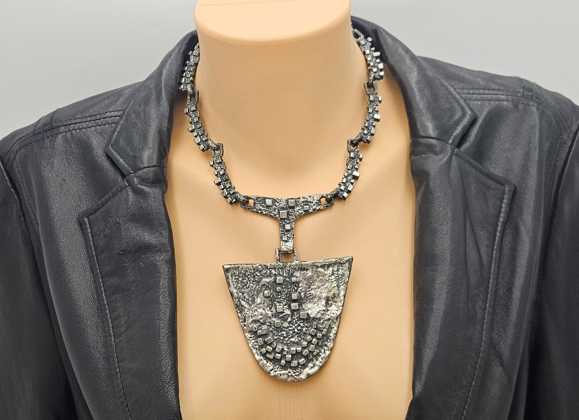 Robert Larin Jewelry Robert Larin Brutalist Silver Huge Collar Statement Pendant Necklace C. 60/70s