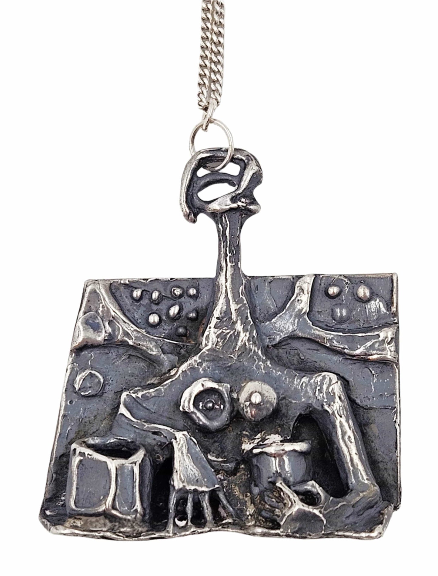 Robert R Coleman Jewelry Ultra Rare Robert Coleman 3D Abstract Brutalist XL Hefty Sterling Necklace 1970