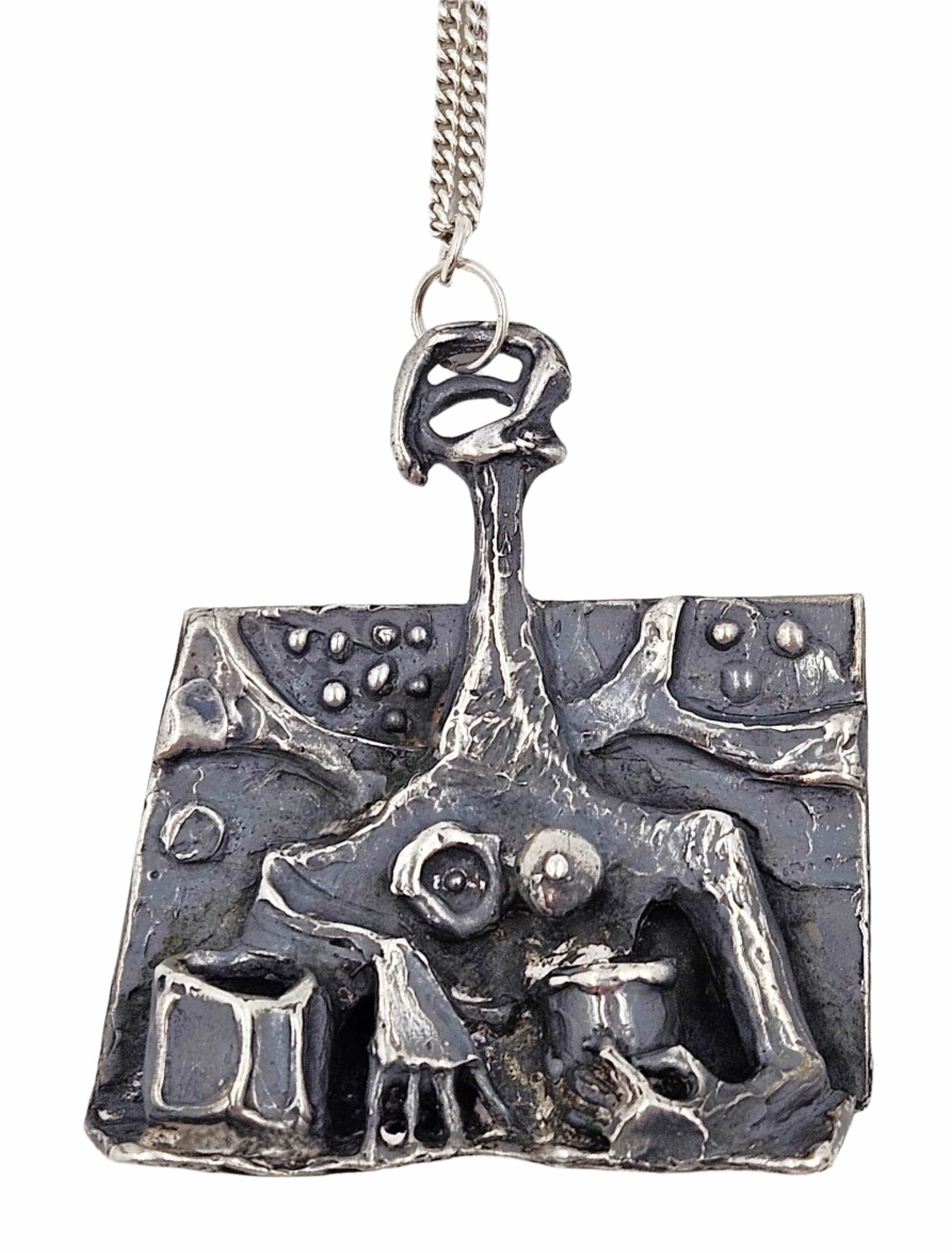 Robert R Coleman Jewelry Ultra Rare Robert Coleman 3D Abstract Brutalist XL Hefty Sterling Necklace 1970