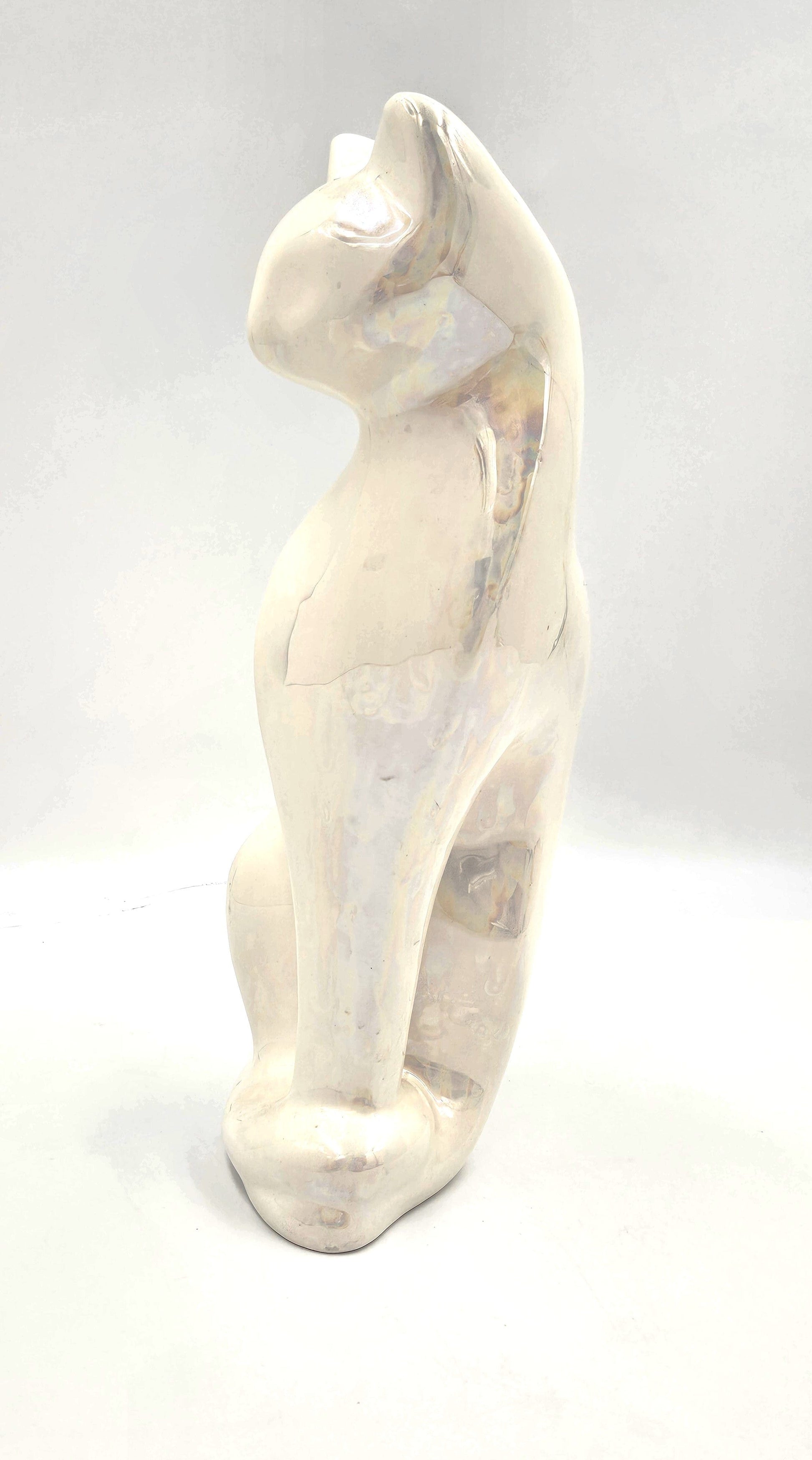 Rosenthal Netter Sculpture MCM Rosenthal Netter Iridescent White Ceramic Cat Kitten Sculpture