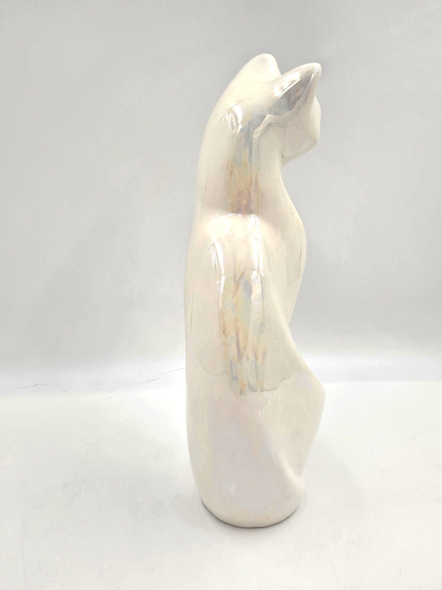 Rosenthal Netter Sculpture MCM Rosenthal Netter Iridescent White Ceramic Cat Kitten Sculpture