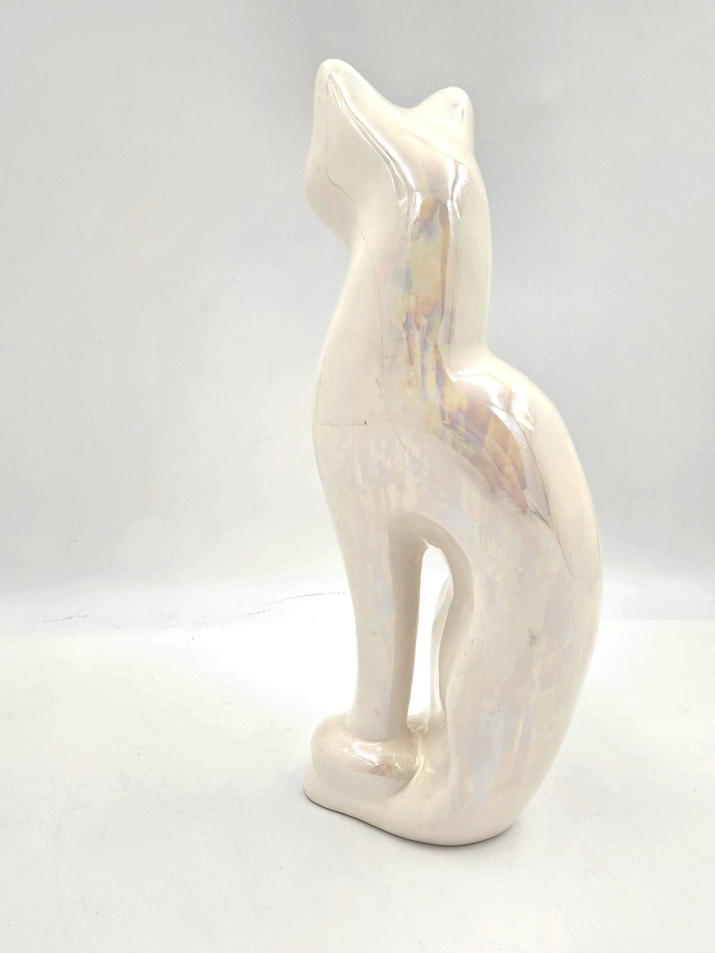 Rosenthal Netter Sculpture MCM Rosenthal Netter Iridescent White Ceramic Cat Kitten Sculpture