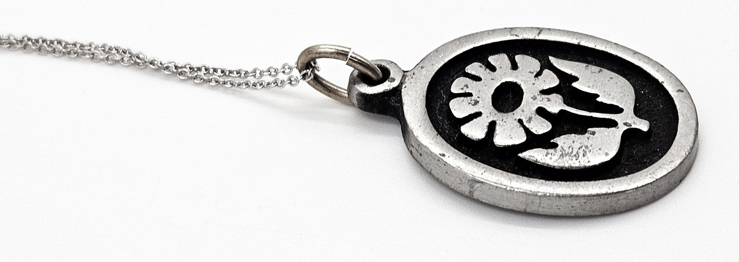 Rune Tennesmed Jewelry Rune Tennesmed Sweden Pewter Flower Pendant Sterling Necklace C. 1960's