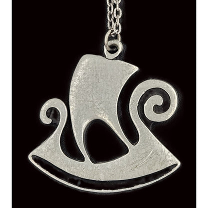 Rune Tennesmed Jewelry Rune Tennesmed Sweden Solid Pewter XL Viking Ship Pendant Necklace 1960&