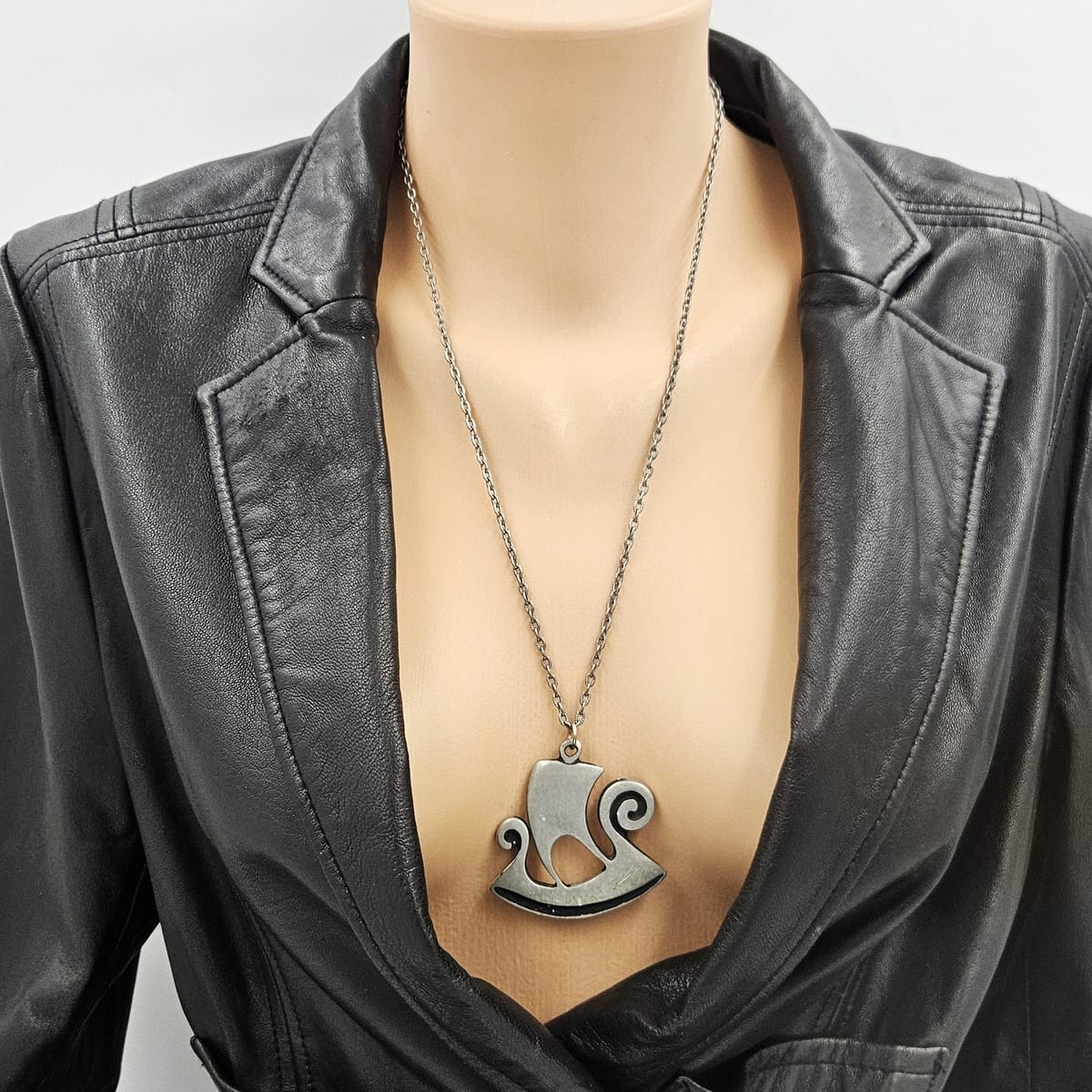 Rune Tennesmed Jewelry Rune Tennesmed Sweden Solid Pewter XL Viking Ship Pendant Necklace 1960&