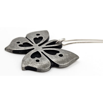 Rune Tennesmed Jewelry Sweden Rune Tennesmed Pewter Butterfly Pendant Sterling Necklace C. 1960&