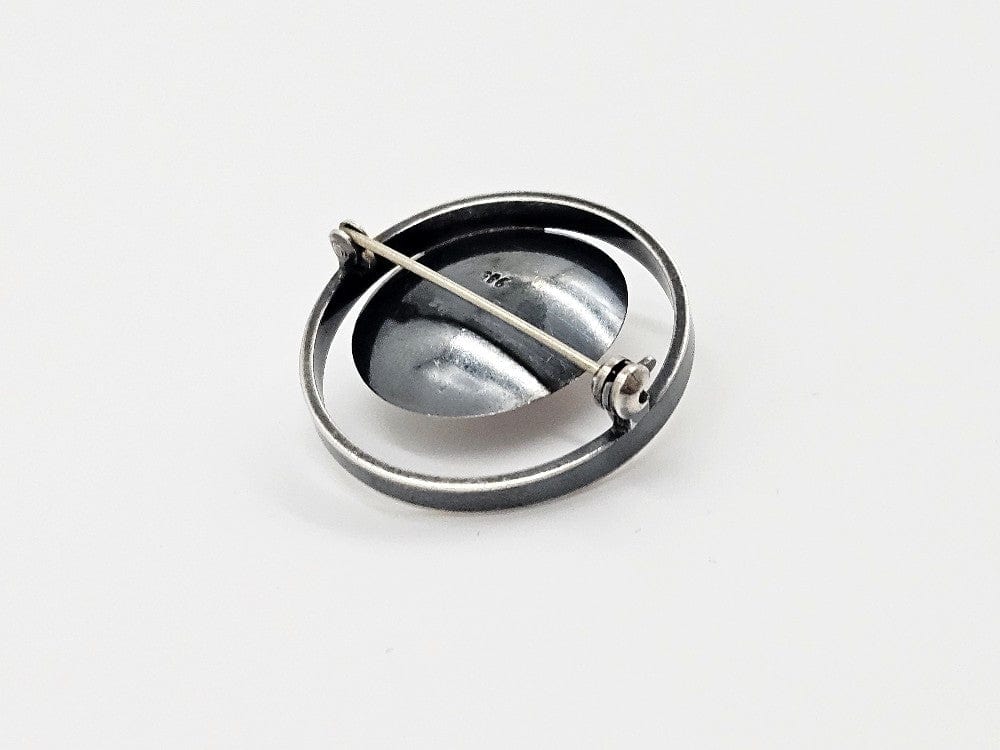 Scandinavian Silver Jewelry MCM Modernist Blackened Sterling Silver & Rose Quartz Scandinavian Brooch