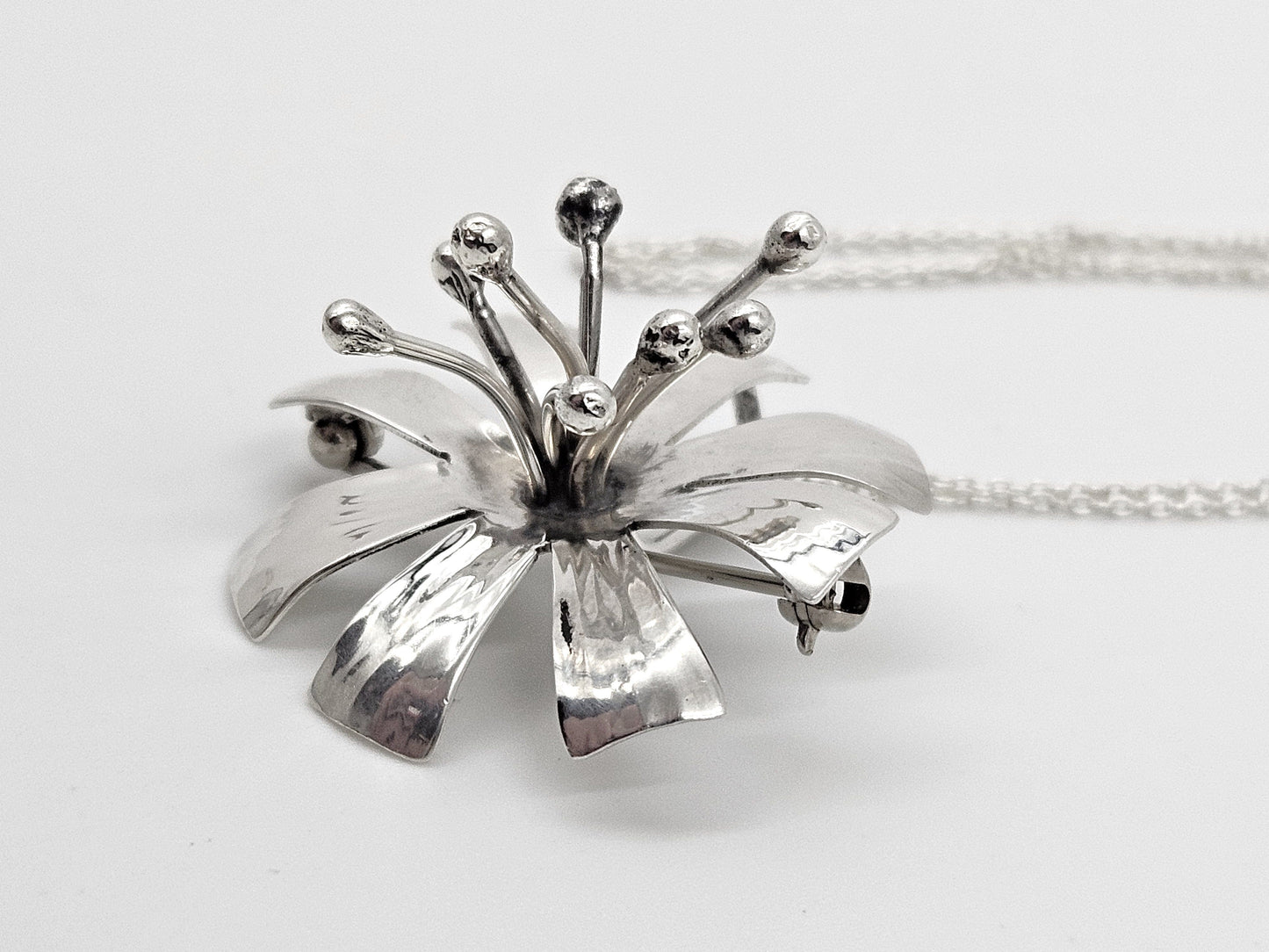 Schmidt Sterling Jewelry 925 Silver Abstract Modernist 3D Flower Brooch Pendant Signed Schmidt?Research