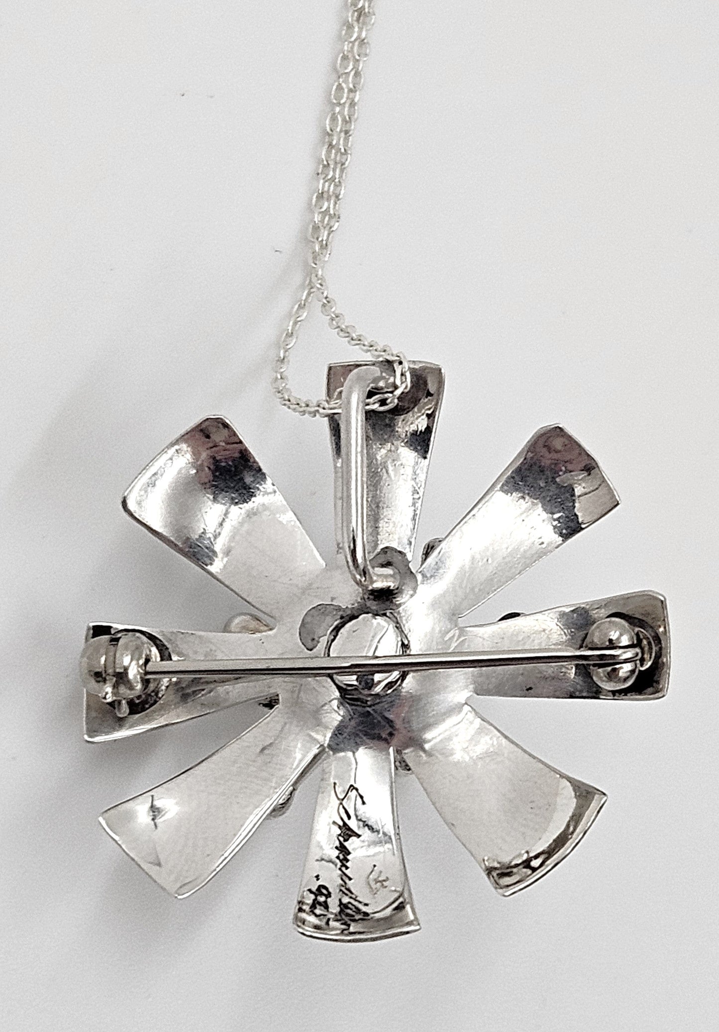 Schmidt Sterling Jewelry 925 Silver Abstract Modernist 3D Flower Brooch Pendant Signed Schmidt?Research