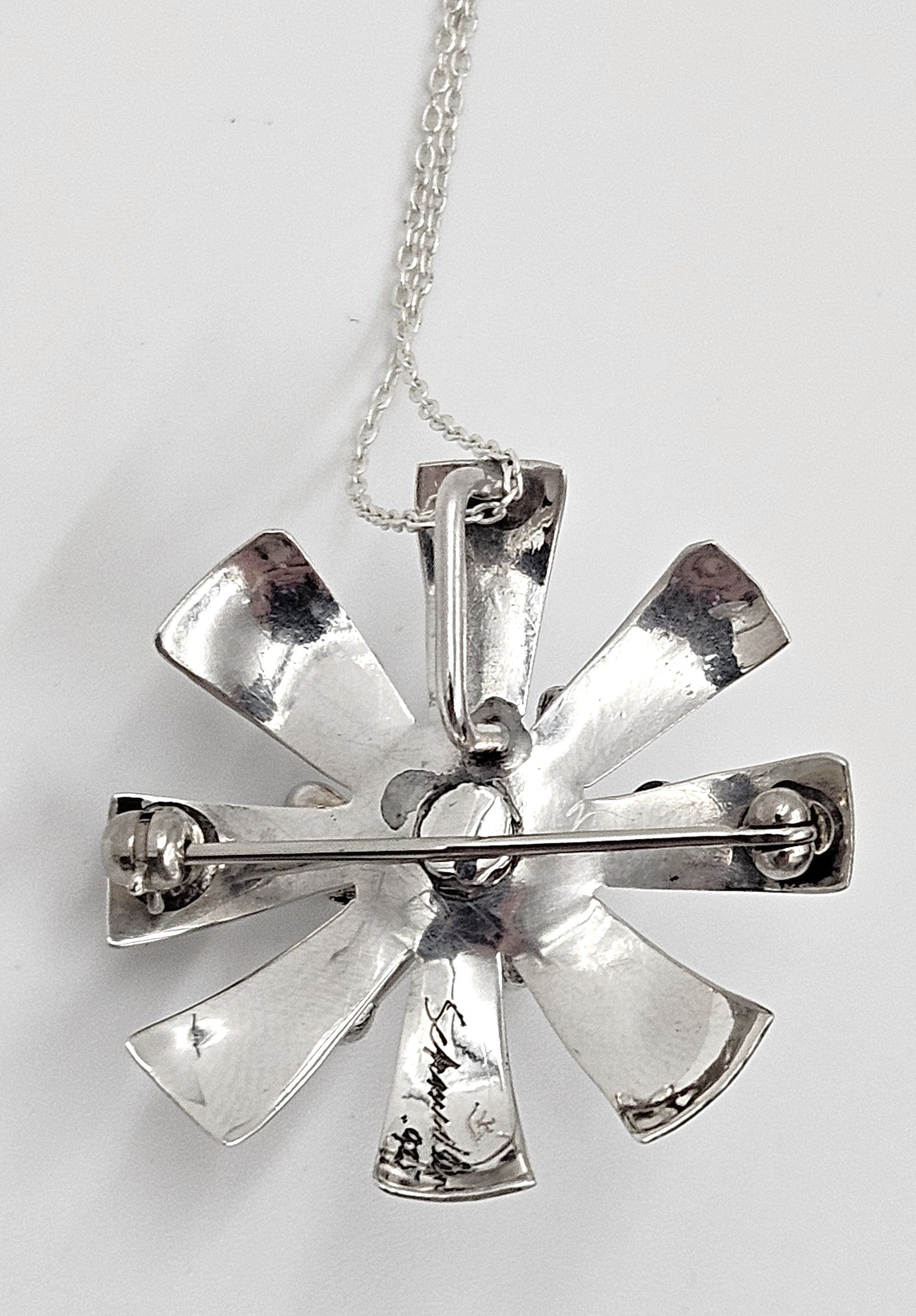 Schmidt Sterling Jewelry 925 Silver Abstract Modernist 3D Flower Brooch Pendant Signed Schmidt?Research