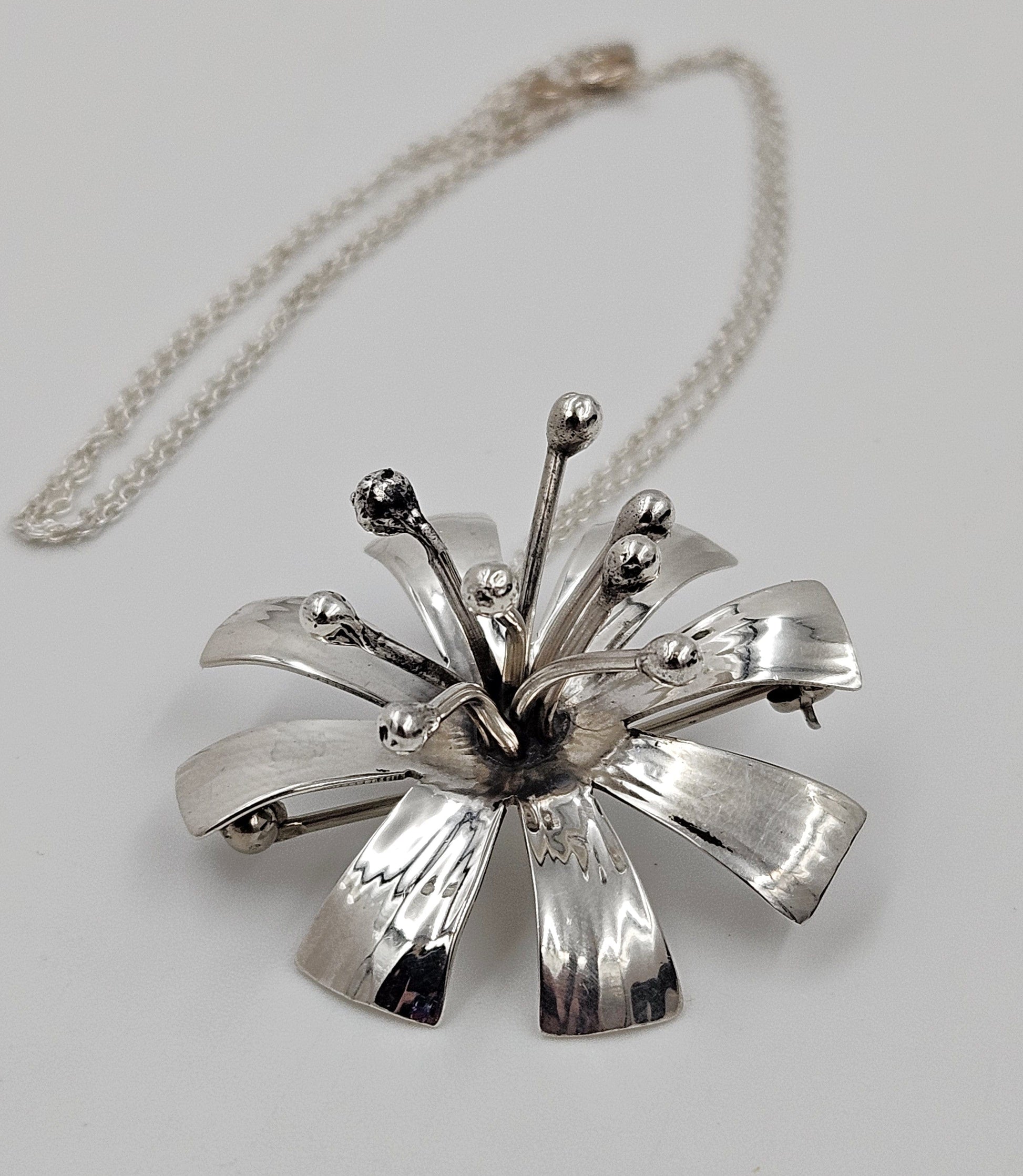 Schmidt Sterling Jewelry 925 Silver Abstract Modernist 3D Flower Brooch Pendant Signed Schmidt?Research