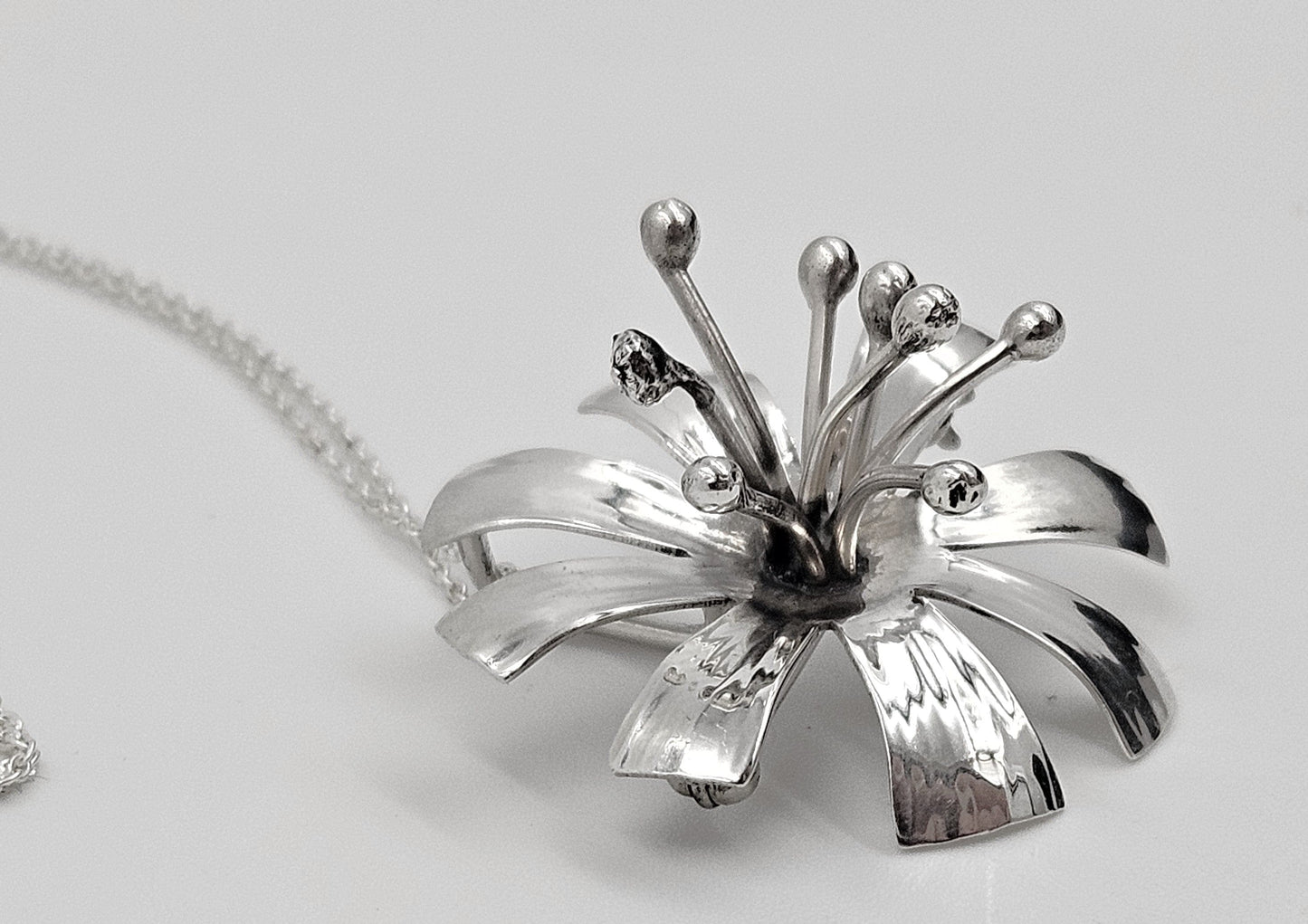 Schmidt Sterling Jewelry 925 Silver Abstract Modernist 3D Flower Brooch Pendant Signed Schmidt?Research