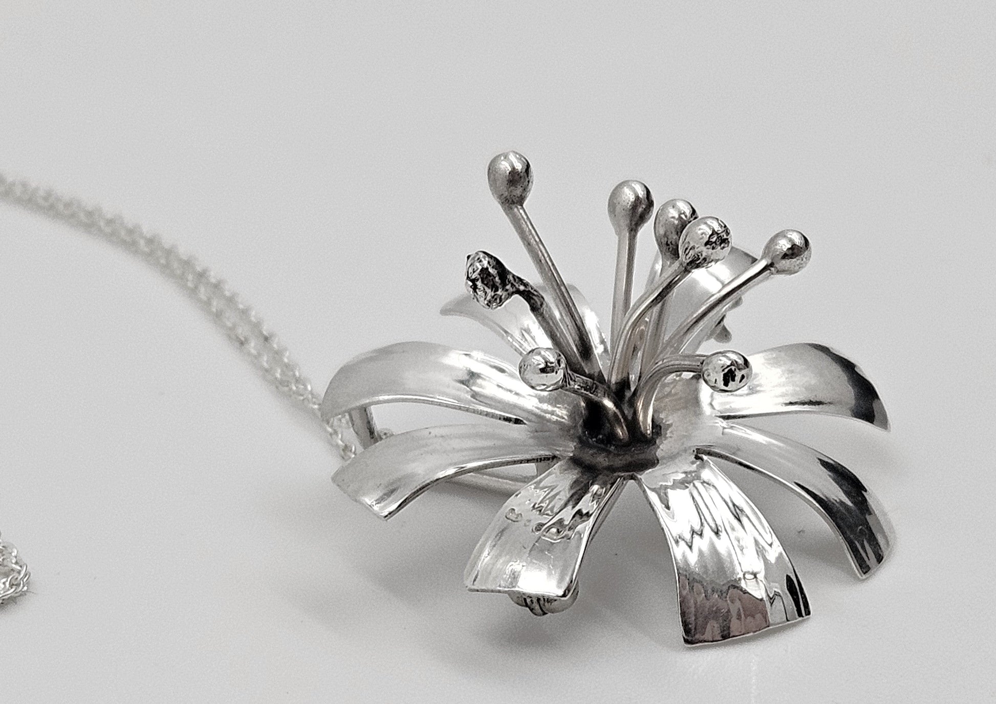 Schmidt Sterling Jewelry 925 Silver Abstract Modernist 3D Flower Brooch Pendant Signed Schmidt?Research