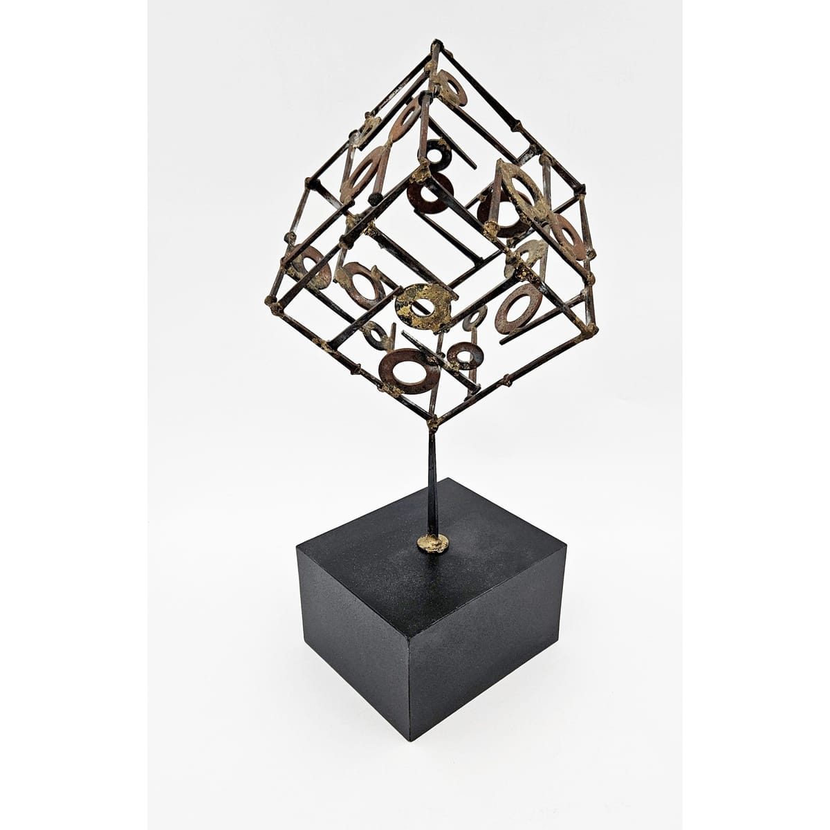 Sculpture Sculpture Abstract Constructivism Nails and Washers 3-D Cube Sculpture Circa 1960s