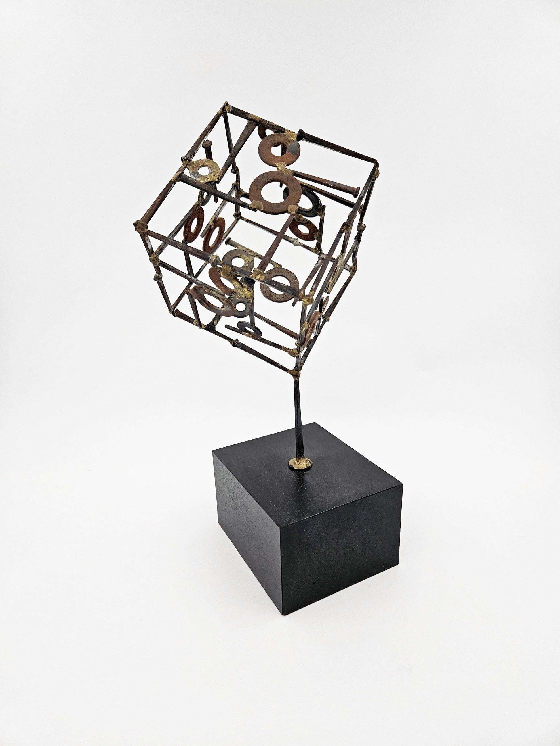 Sculpture Sculpture Abstract Constructivism Nails and Washers 3-D Cube Sculpture Circa 1960s
