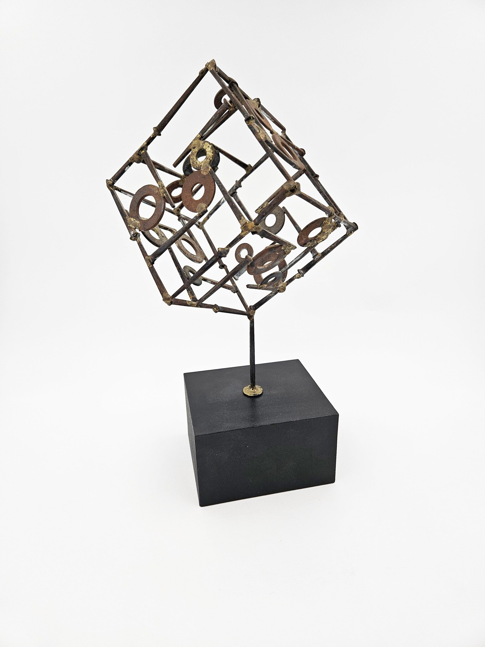 Sculpture Sculpture Abstract Constructivism Nails and Washers 3-D Cube Sculpture Circa 1960s