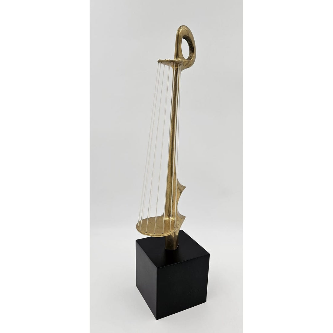 Vintage Brass &amp; Clear Acrylic String Abstract Surrealism Signed Harp Sculpture Circa 1960&