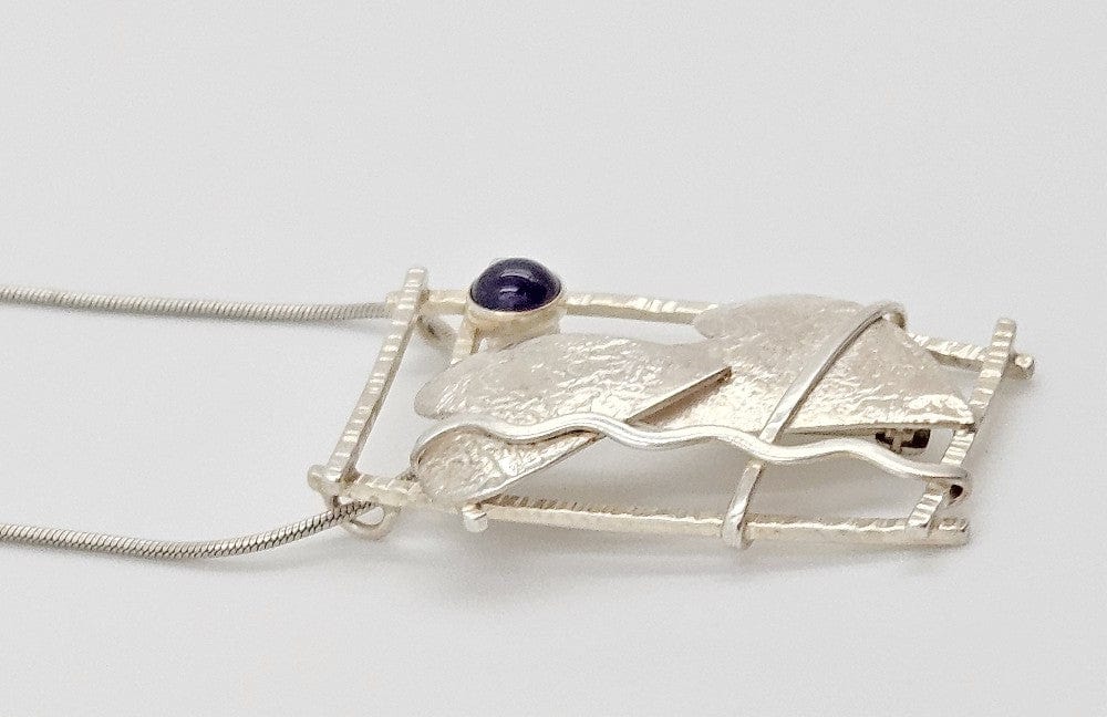 Shirley Lege Carpenter Jewelry Shirley Lege Carpenter Sterling Amethyst Abstract Modernist Necklace 1980s