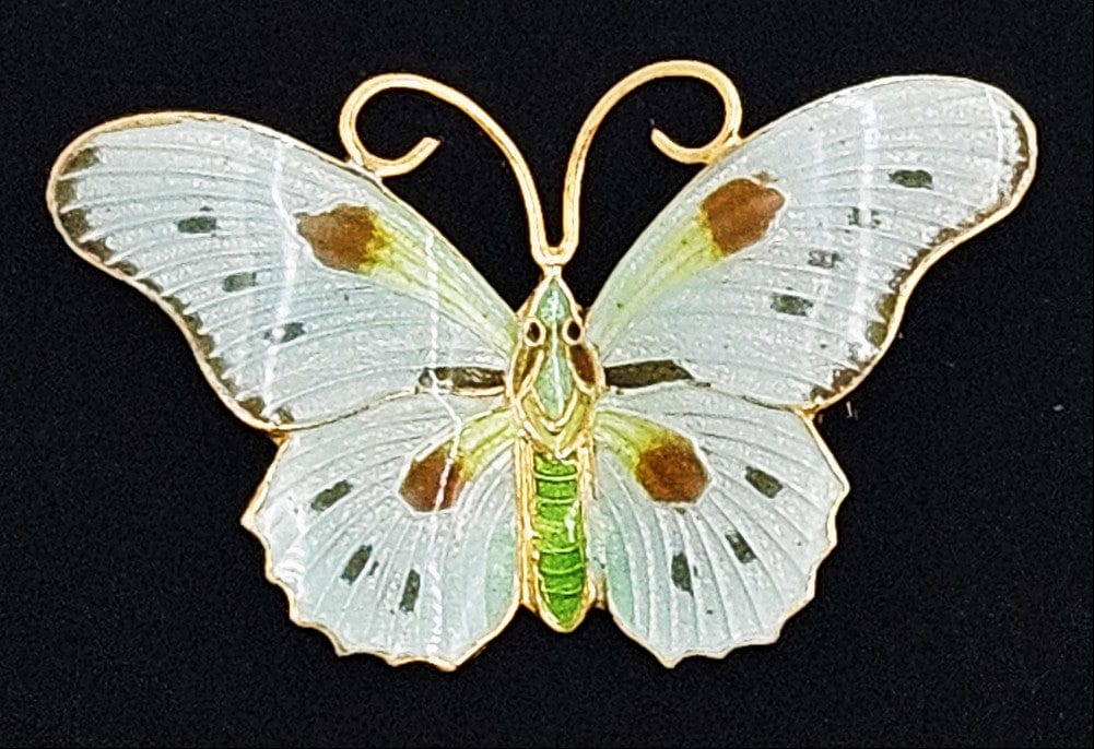 Silver Butterfly Jewelry MCM Gilt Sterling Silver Guilloche Enamel Scandinavian Style Butterfly Brooch